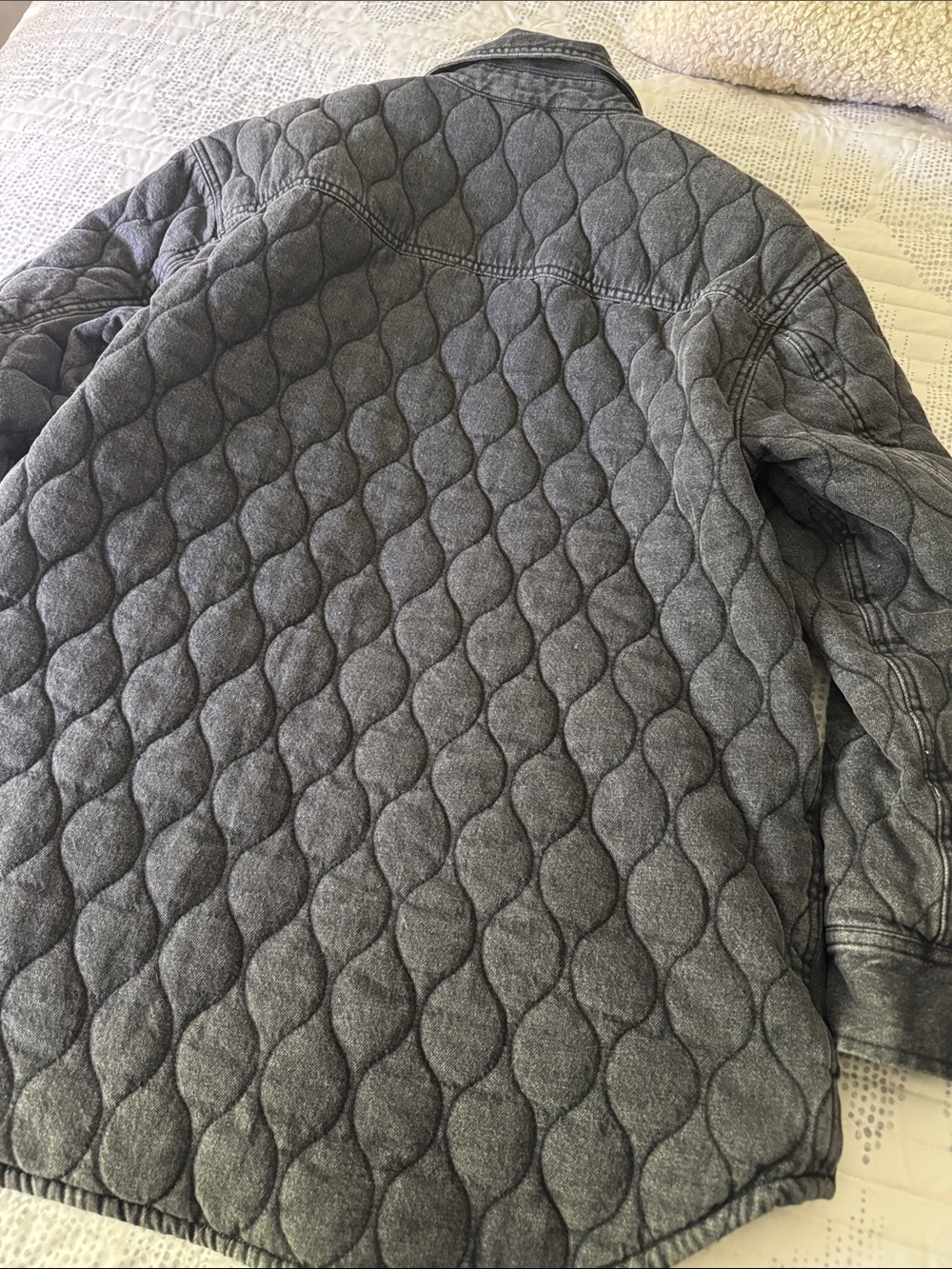 Quilted Dark Gray Denim Shacket Jacket - Women's Lightweight Button-Up - Picture 6 of 6